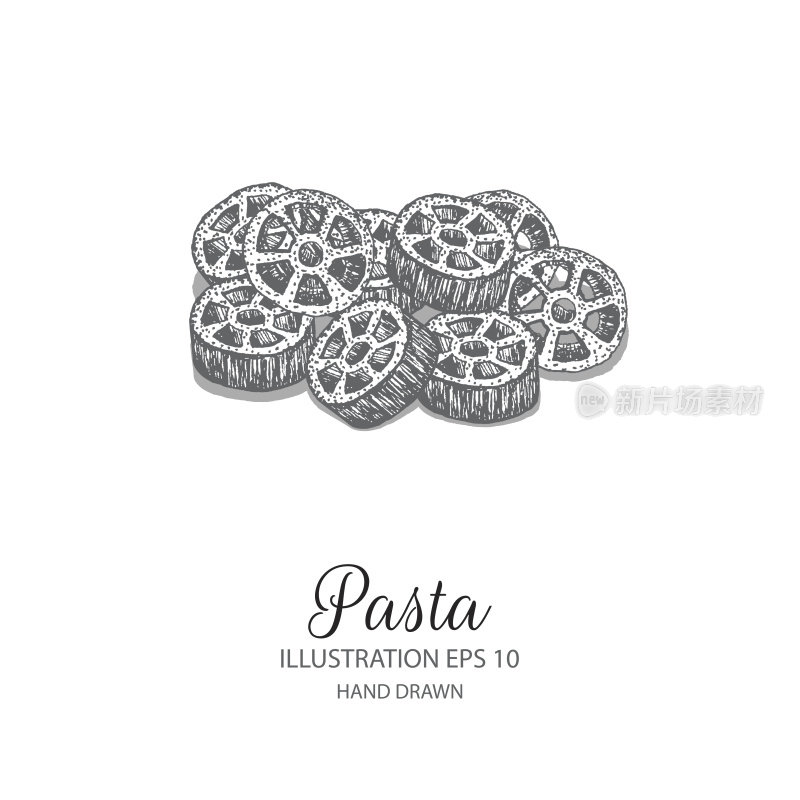Ruote Pasta hand drawn illustration by ink and pen sketch.